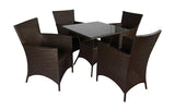 Dreamline Garden Patio Coffee Table Set - 4 Chairs And Square Table Set (Dark Brown)