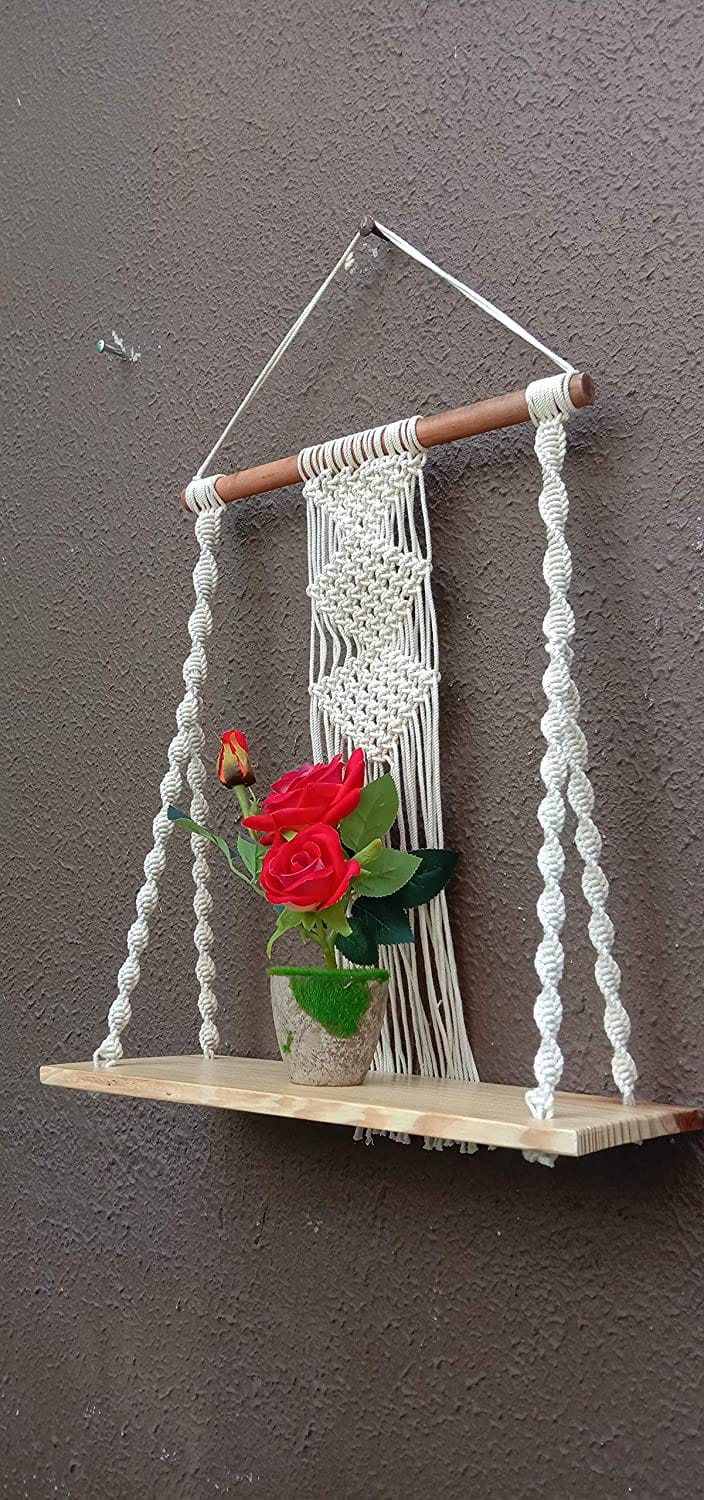 Wall Hanging Bohemian Shelf With Macrame