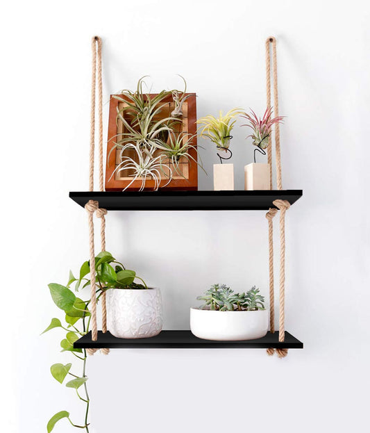 Tier-2 Rectangle Wall Hanging Shelves With Rope