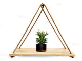 Tier 1 Wood Floating Brown Wall Mounting Shelves With Rope- Set Of 2