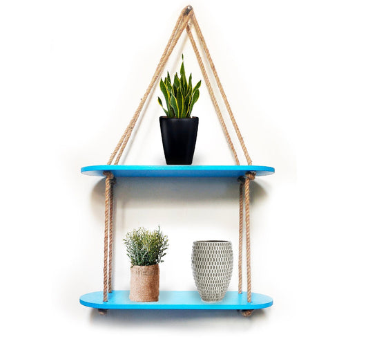 Rectangle Oval Blue Wood Shelf