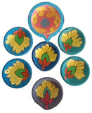 Om Craft Villa Colourful Clay Diyas With Cotton Wicks (Set Of 6 + 1 Gujarati Diya)