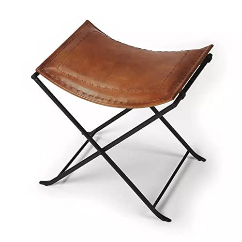 Naturals Export Handmade Leather Butterfly Folding Chair with Powder Coated (Brown)