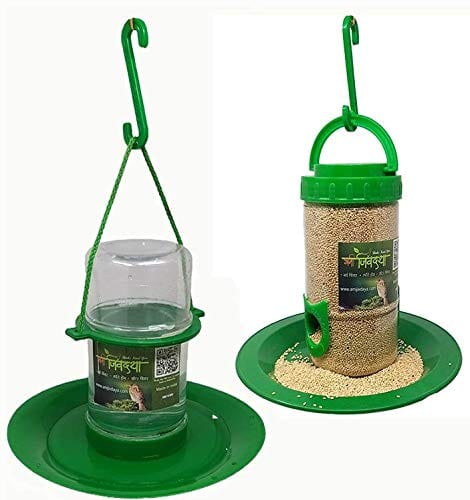 Amijivdaya Bird Food and Water Feeder Combo (Small, Green)