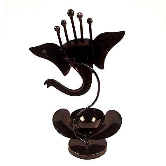Naturals Export Ganesha Design Hanging Lantern/Lamp with T-Light Holder (Black) - 11 Inches