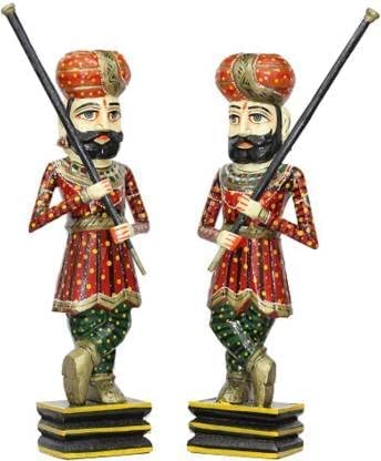Orbit Art Gallery Handcrafted Wooden Darbaan or Royal Guards Figurines - Set of 2