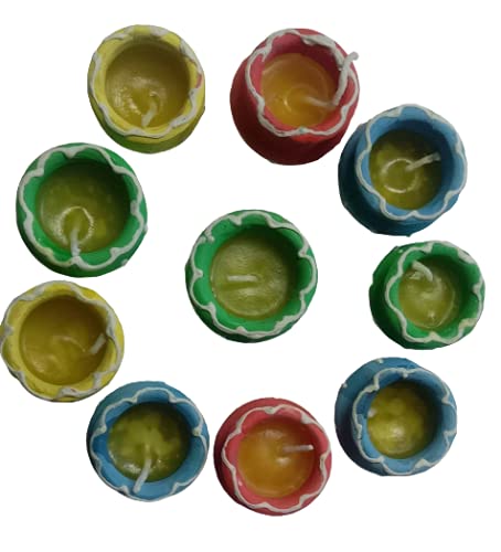 Om Craft Villa Earthen Clay Wax-Filled Round Diyas - Set Of 10