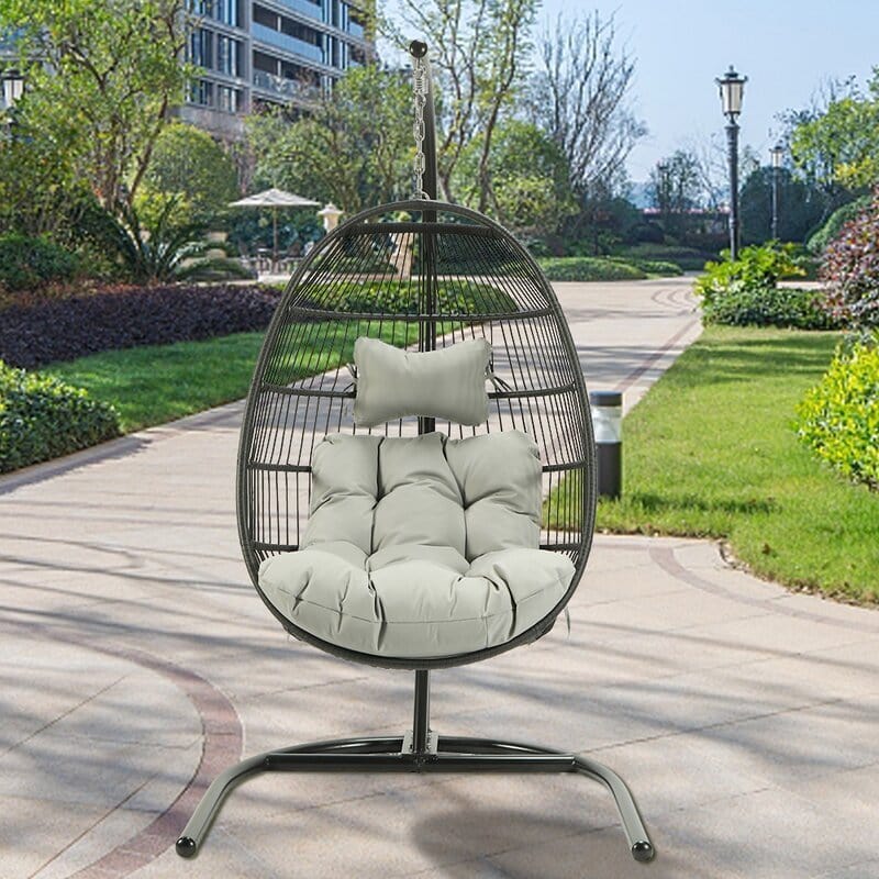 Dreamline Single Seater Round Shaped Hanging Swing Jhula With Stand For Balcony/Garden/Indoor (Pistachio Cushions)