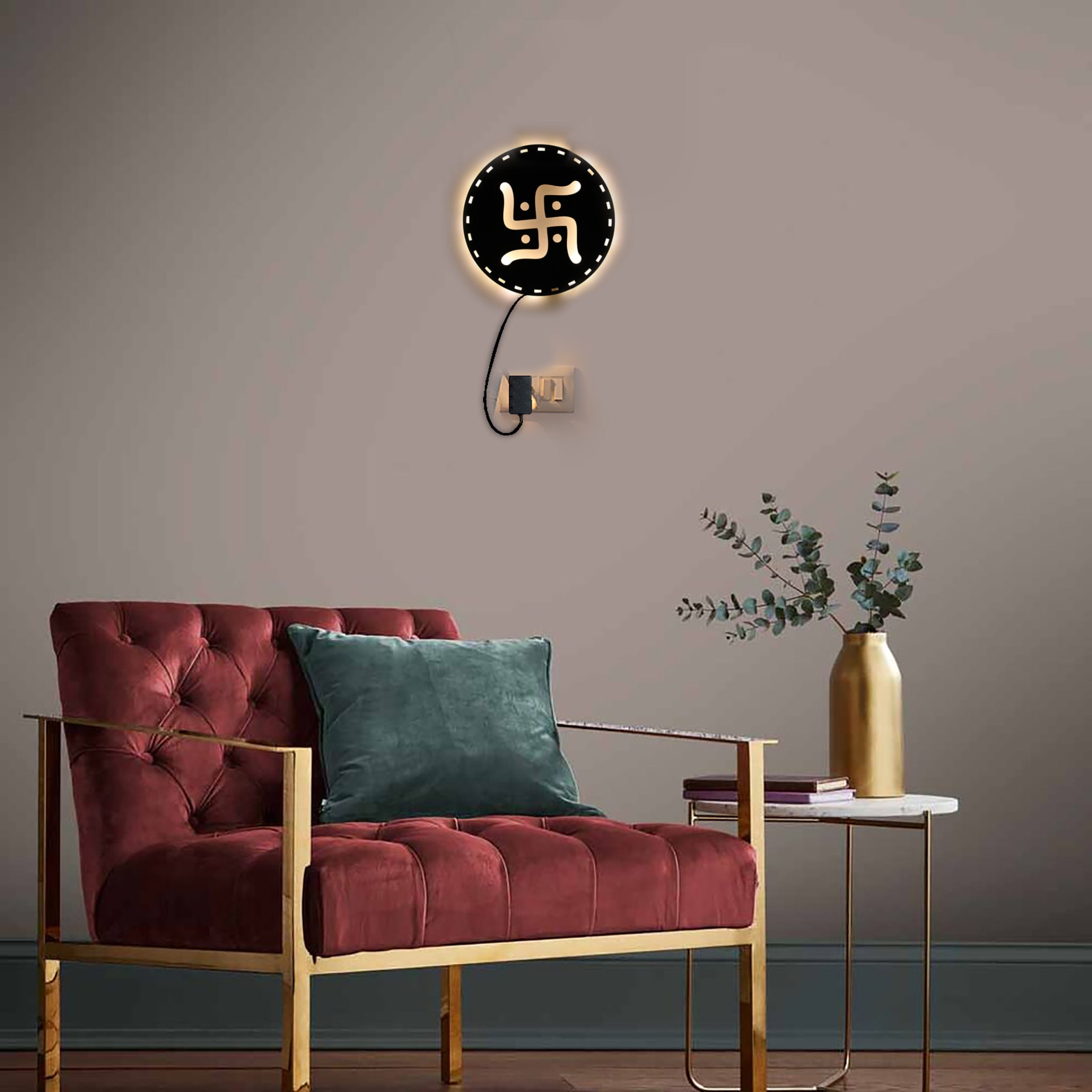 Wooden Swastik Design Wall Art Décor Wall Hanging Lamp