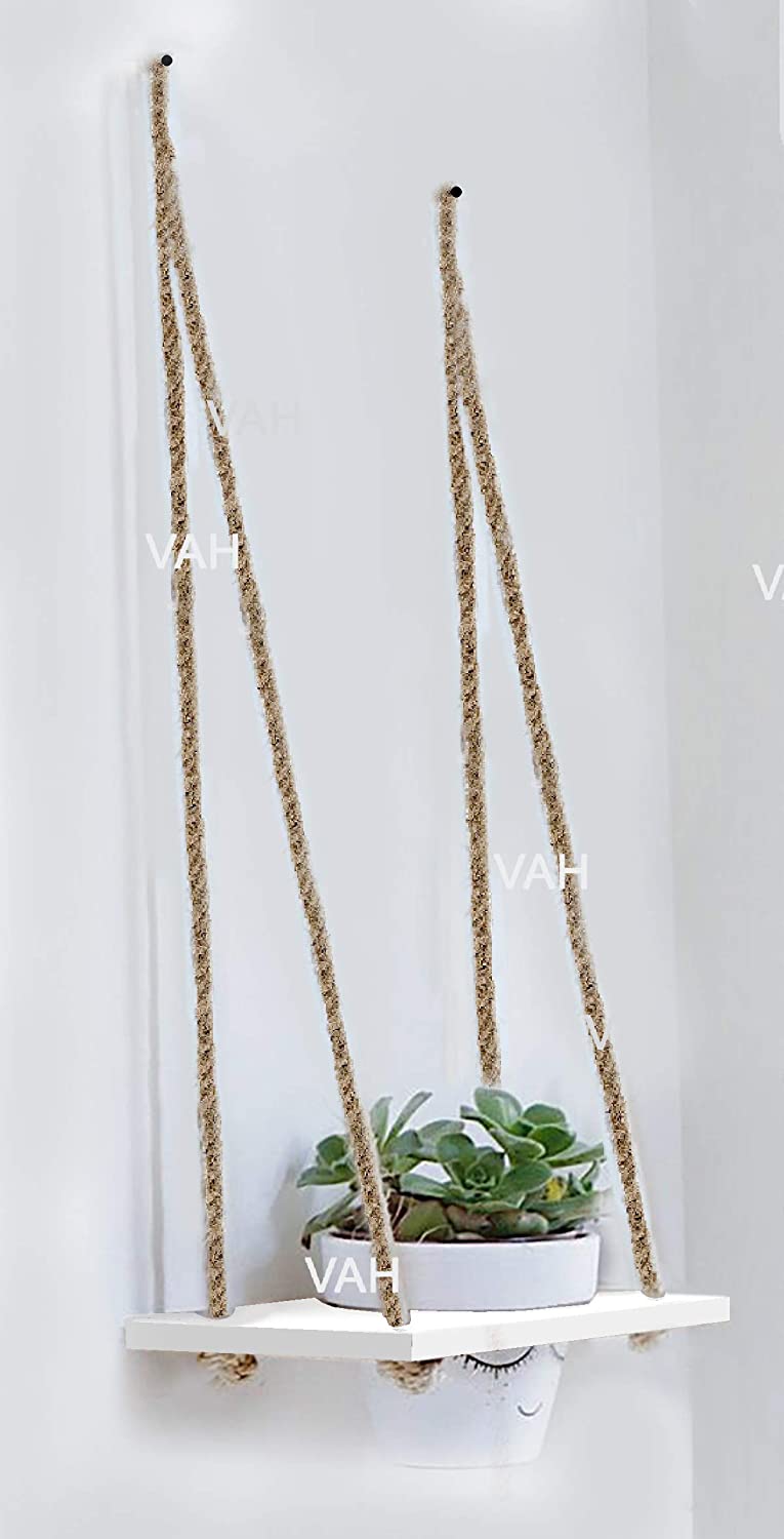 White Wooden Planter Shelf Hanger Rack with Rope For 1 Pot