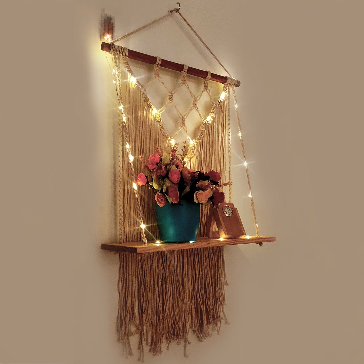 Tier-1 Macrame Wall Hanging Shelf with LED Light