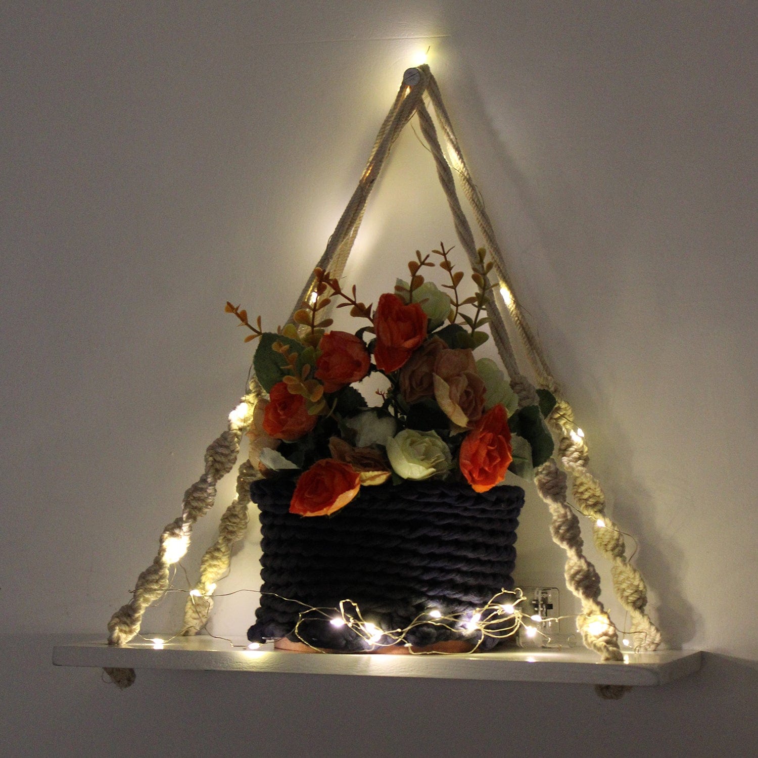 Wood Knotting Wall Hanging Shelf With LED Light