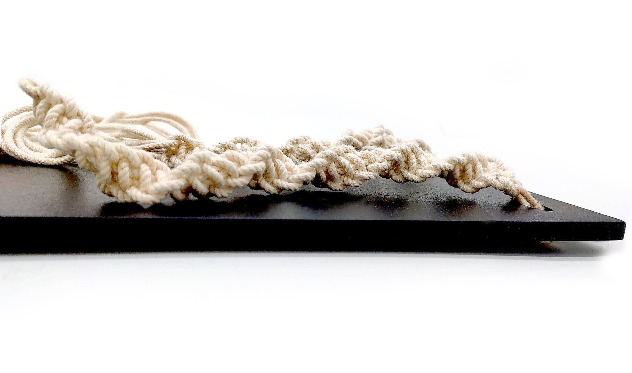 Wooden Wall Hanging Black Shelf With Wall Rustic White Curved Rope