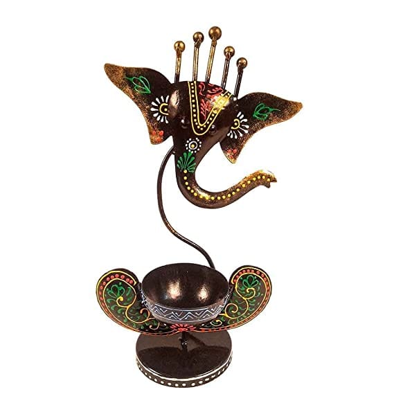 Naturals Export Ganesha Design Hanging Lantern/Lamp with T-Light Holder (Black) - 11 Inches