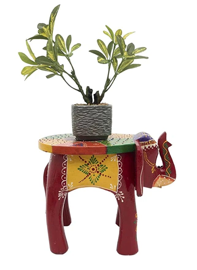 Naturals Export Elephant Shaped Multicolor Handcrafted Wooden Stool (1.4 Kgs)