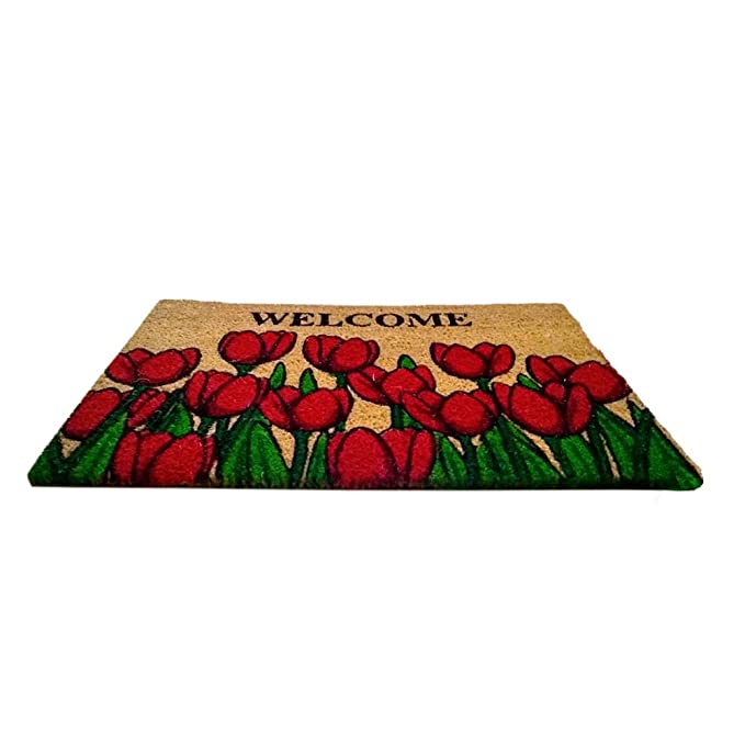 Mats Avenue Coir Doormat Floral Theme Natural Printed Doormat (40x60cm), Set of 1