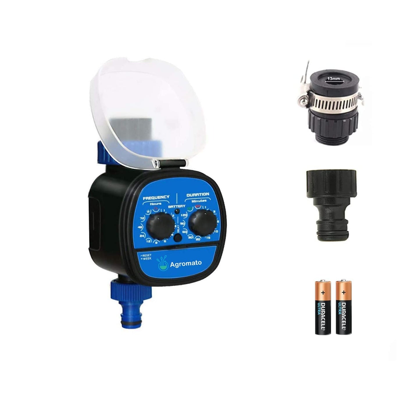 Agromato Automatic Ball Valve Garden Drip Irrigation Water Timer System (Batteries Included)