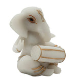 Orbit Art Gallery Marble Lord Ganesh Sitting with Dholak Statue (White)