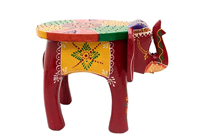 Orbit Art Gallery Elephant Shaped Multicolor Handcrafted Wooden Stool Cum Side Table (1.4 Kg)