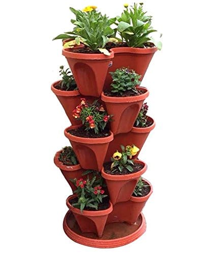 VGreen Garden Store Brown Floor Pot (6 Pot + 1 Bottom Tray)