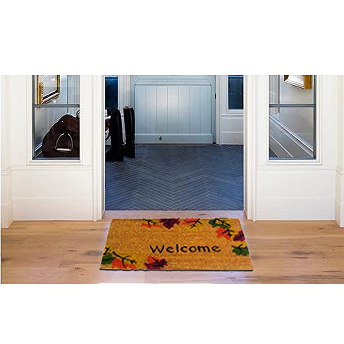 Mats Avenue Coir and Rubber Hand Printed Floral Pattern Door Mat (45x75 cm) Multicolor