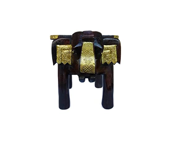 Orbit Art Gallery Elephant Shaped Brown Handcrafted Wooden Stool Cum Side Table (12 Inch)