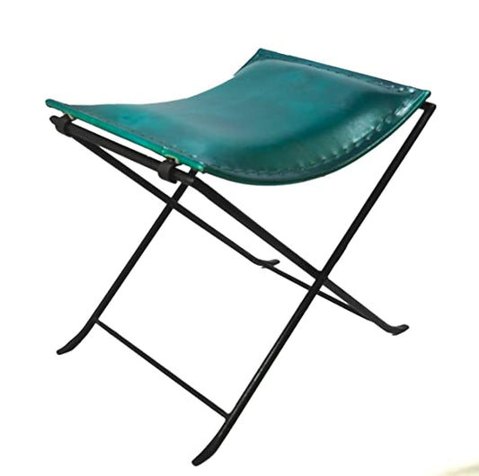 Orbit Art Gallery Handmade Butterfly Green Leather Chair cum Stool With Iron Frame (Powder Coated)