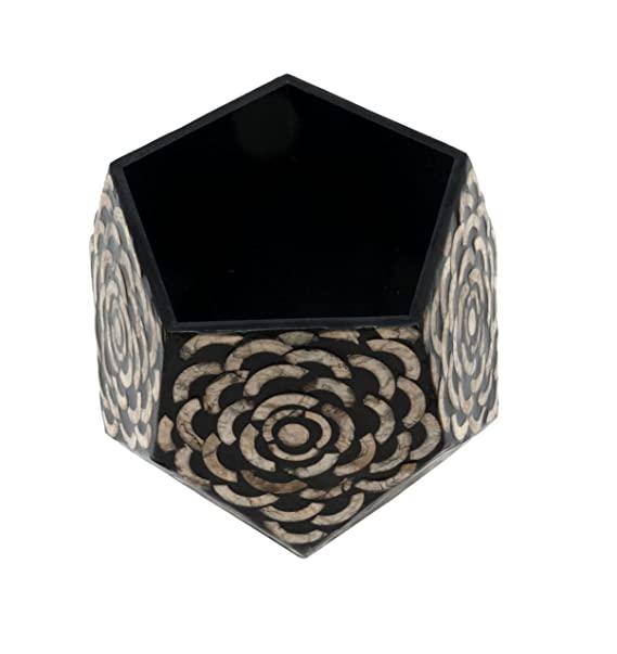 Orbit Art Gallery Hexagon Black Wooden Pot For Home Decor (26x26x23 cm)