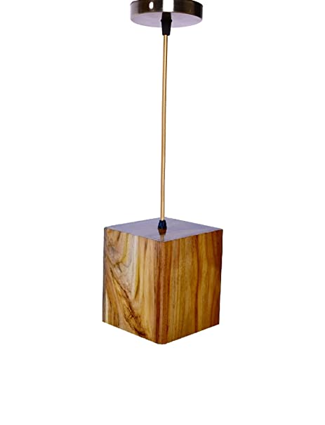 The Weaver's Nest Rustic Solid Teak Wood Square Shaped Pendant Hanging Light/Lamp, (15 X 15 X 18 cm,Wire: 90cm)