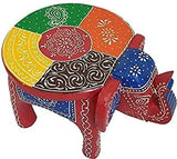Naturals Export Multicolor Elephant Shaped Handcrafted Wooden Stool Cum Side Table (8 Inches)