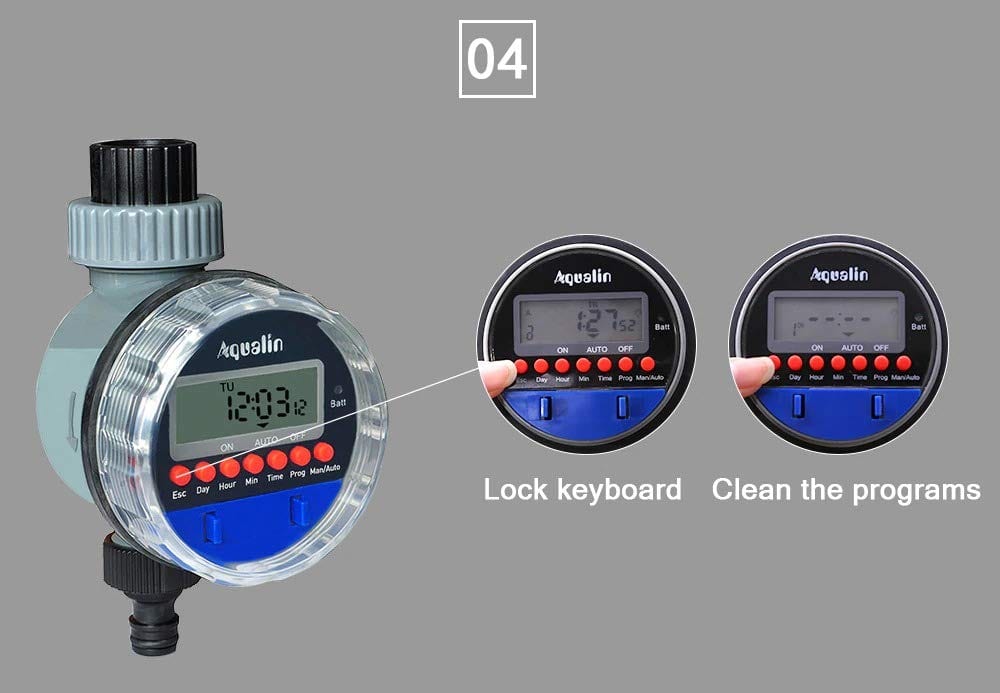 Aqualin Automatic Ball Valve Drip Irrigation Timer (LCD Display And Rain Sensor Port)