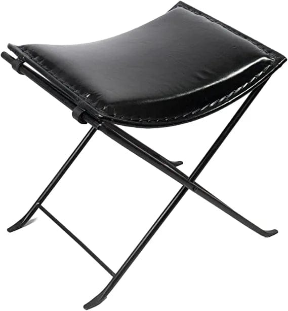 Naturals Export Handmade Leather Butterfly Folding Chair with Powder Coated (Dark Brown) - 17x19x18 Inches