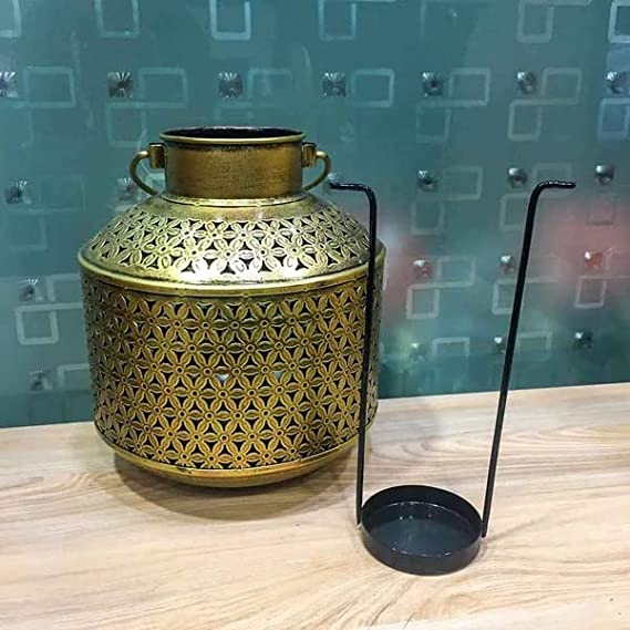 Naturals Export Antique Hanging Lantern/Lamp with T-Light Candle Holder (14 Inches)