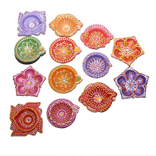 Om Craft Villa Handcrafted Terracotta Multicolour Deepak (21 Pieces)