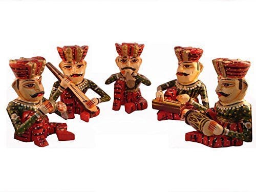Naturals Export Wooden Handicraft Traditional Sitting Musician/Bawla (Set of 5)