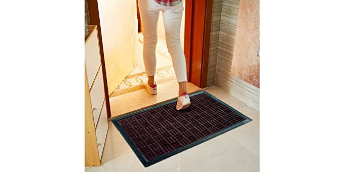 Mats Avenue PP Rubber Backed Geometric Pattern Brown Door Mat (40x60cm) - Set of 2