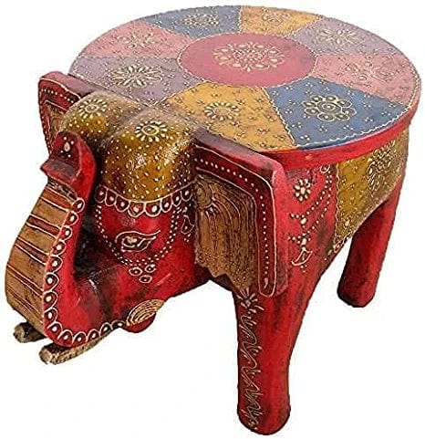 Naturals Export Elephant Shaped Handcrafted Wooden Stool Cum Side Table (12 Inches)