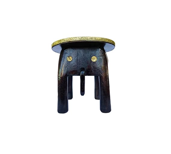 Orbit Art Gallery Elephant Shaped Brown Handcrafted Wooden Stool Cum Side Table (12 Inch)