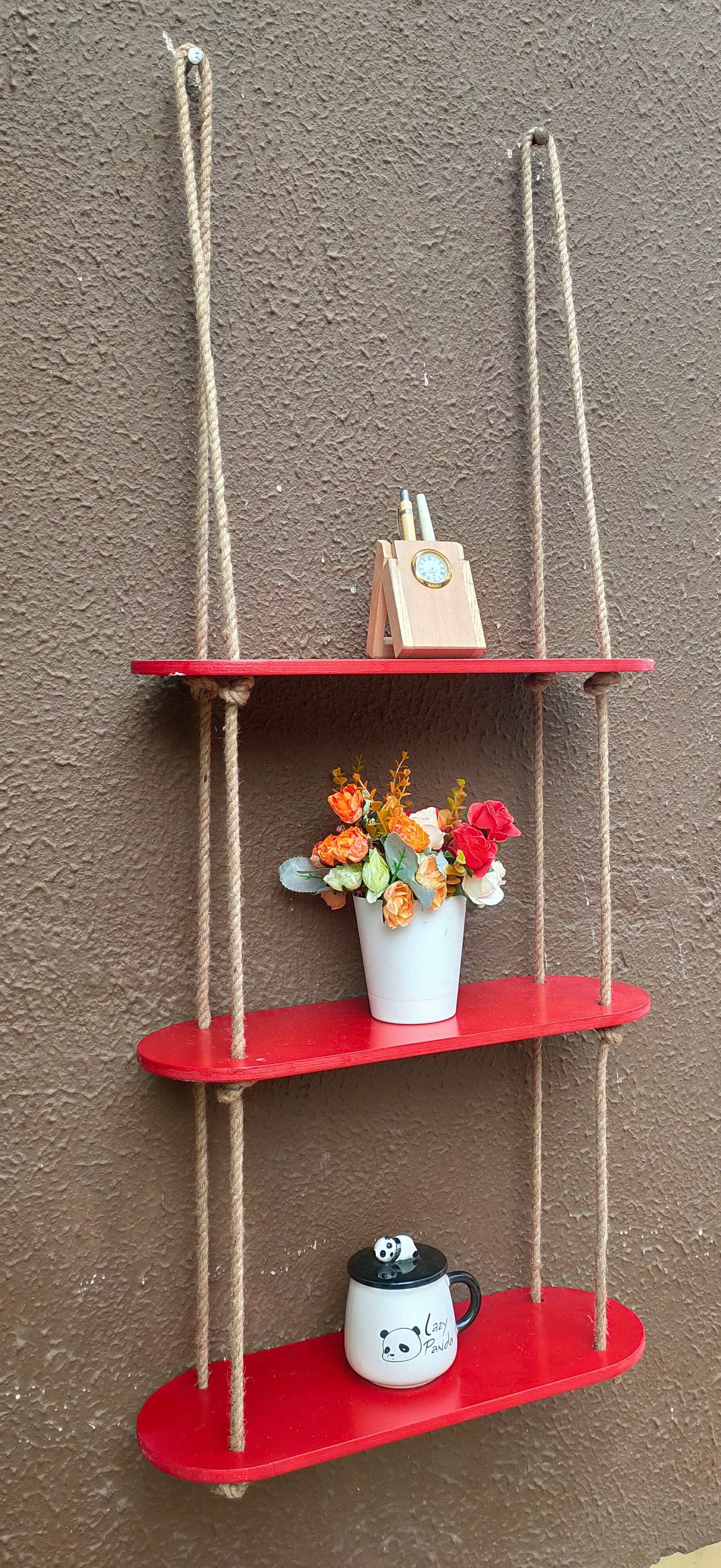 Rectangle Oval Red Wood Shelf