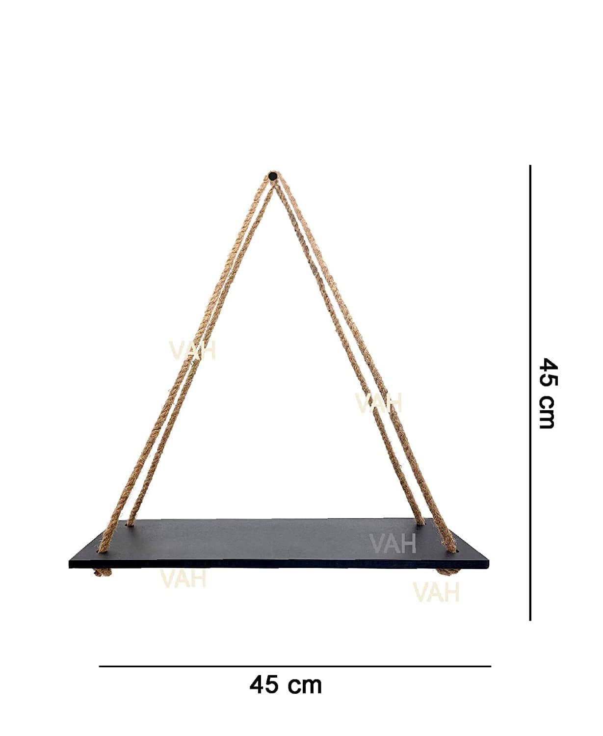 Tier-1 Wood Black Floating Shelves With Plain Rope, Set of 3