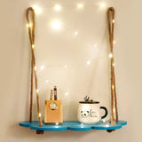 Wood Blue Cloud Design 1 Layer Wall Hanging Wall Self with LED Light
