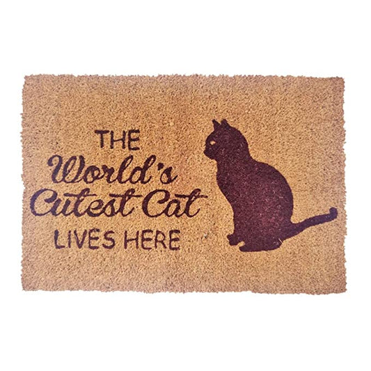 Mats Avenue Cat Printed Pattern Coir Door Mat with Rubber Backing (40x60cm)