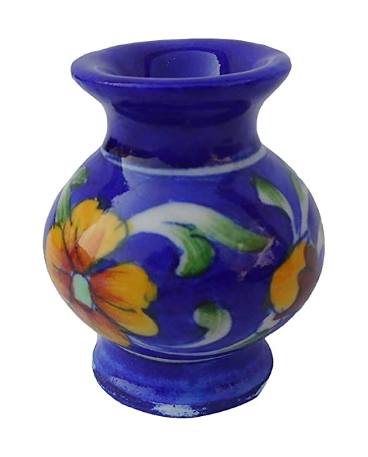 Om Craft Villa Blue Ceramic Flower Vase (5cm x 5cm x 7.5cm)