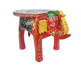 Naturals Export Elephant Shaped Multicolor Handcrafted Wooden Stool Cum Side Table (12 Inches)