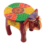 Naturals Export Multicolor Elephant Shaped Handcrafted Wooden Stool (4.2 Kgs) - 12 Inches