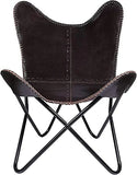 Naturals Export Goat Leather Butterfly Brown Chair with Iron Frame