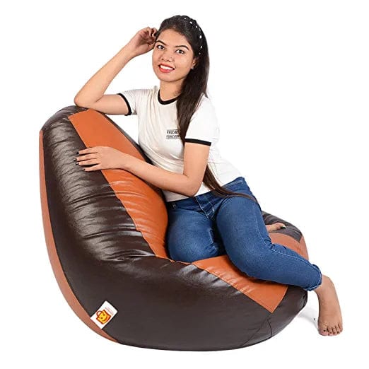 Kushuvi XXXL Bean Bag With Round Puffy Stool (Tan - Brown) With Beans