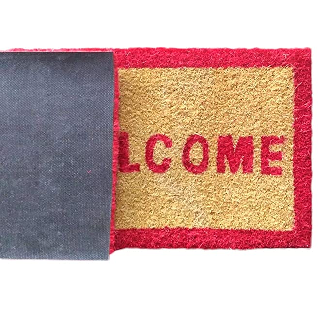 Mats Avenue White and Red Coir Door Mat Rubber Backed (31x46 cm)