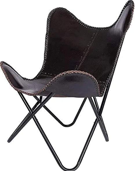 Naturals Export Goat Leather Butterfly Brown Chair with Iron Frame