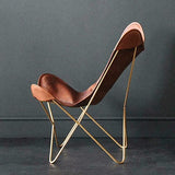Orbit Art Gallery Handmade Leather Butterfly Chair with Powder Coated Folding Iron Golden Frame